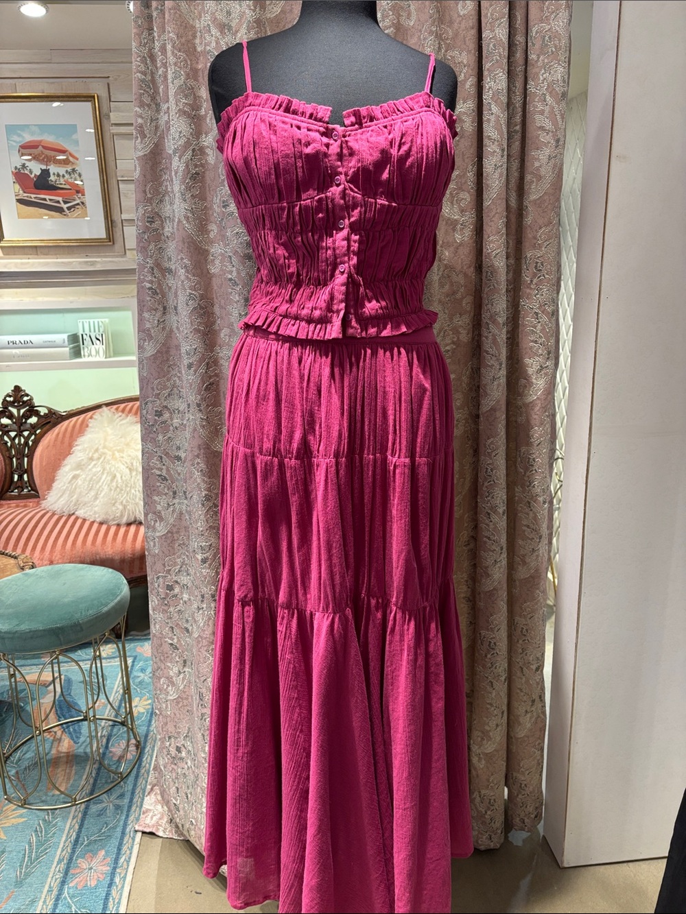 BNWT Raspberry Ruffle Button-Front Spaghetti Strap Top - Picture 4 of 4